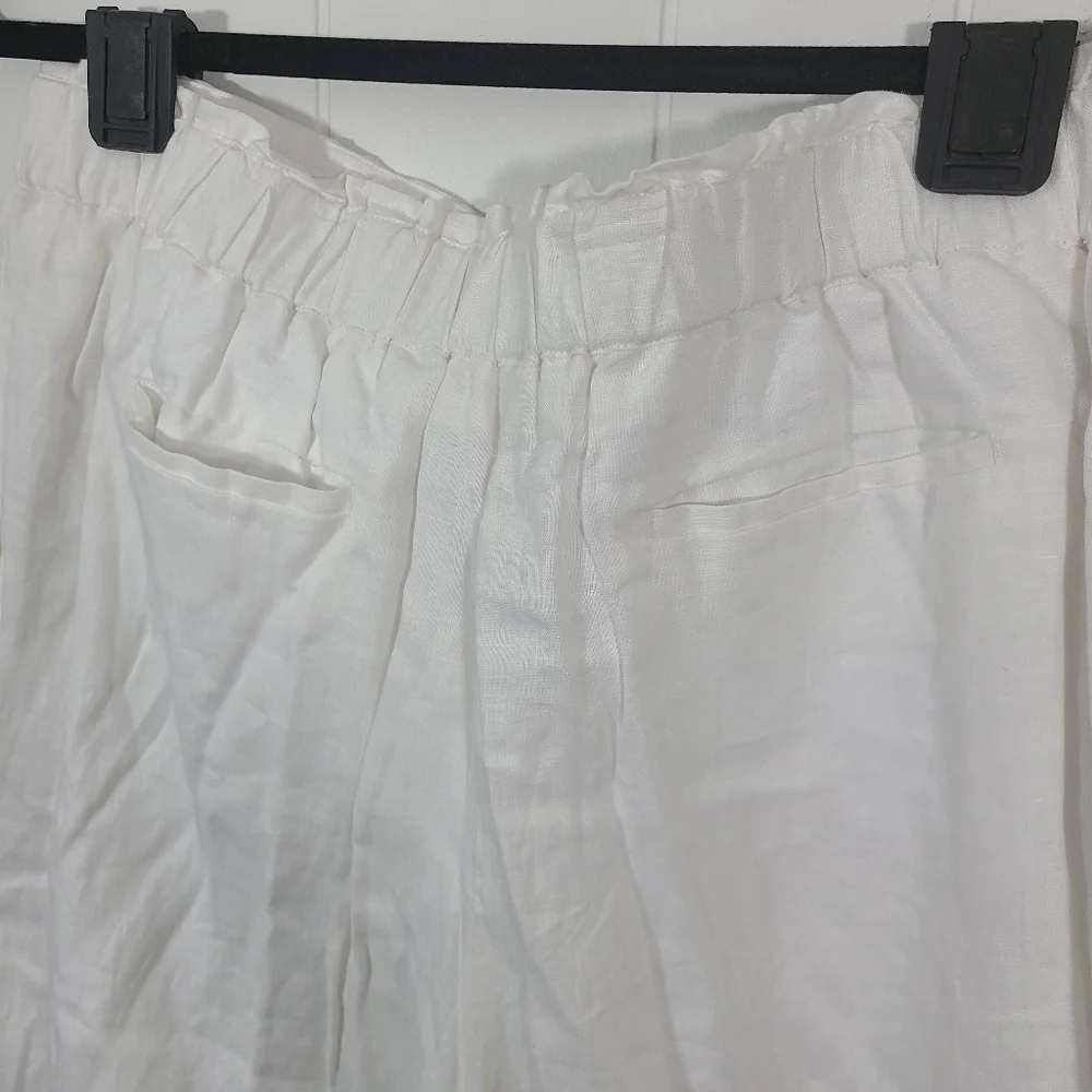 Saks Fifth Avenue Pants Linen Wide Leg Tie Waist Lagenlook Crop Ankle Off White - Picture 6 of 8